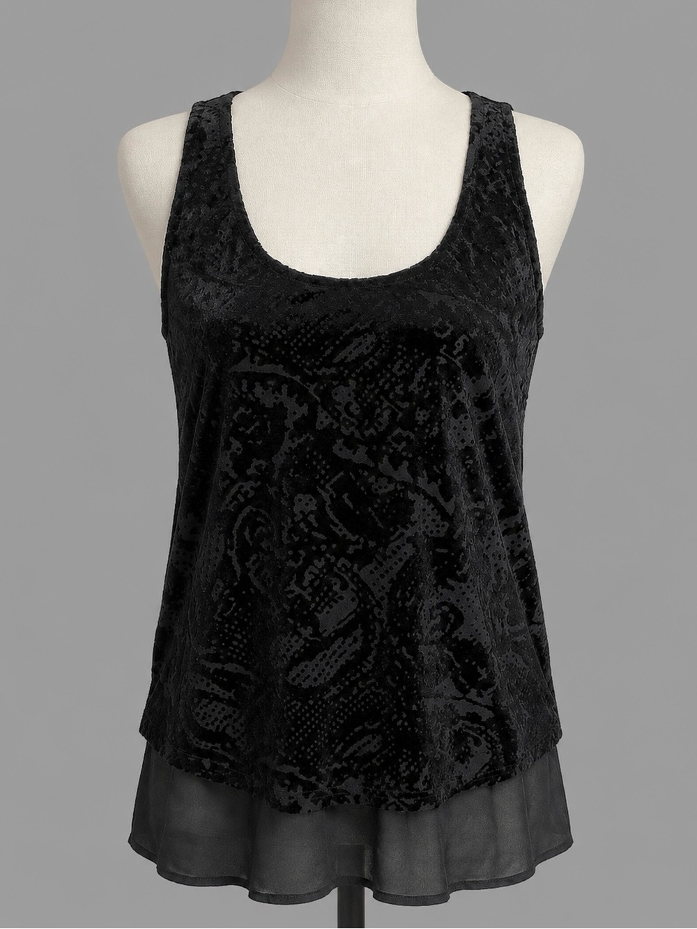 Deep Black Burnout Design Dressy Shirt Top S